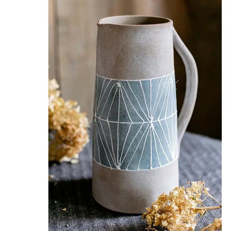 Gray Blue Handpainted Terracotta Table Vase by RusticReach