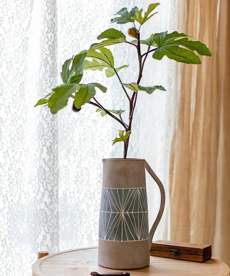Gray Blue Handpainted Terracotta Table Vase by RusticReach