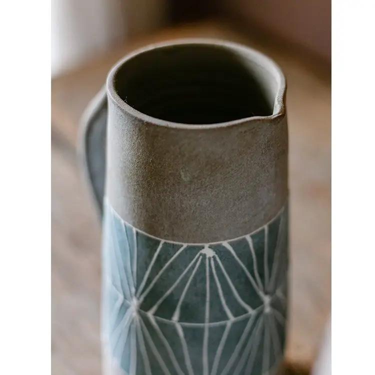 Gray Blue Handpainted Terracotta Table Vase by RusticReach