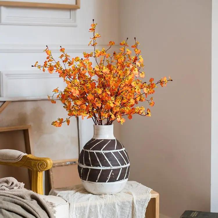Impressionist Oncidium Orchid Stem in Orange 31" Tall by RusticReach