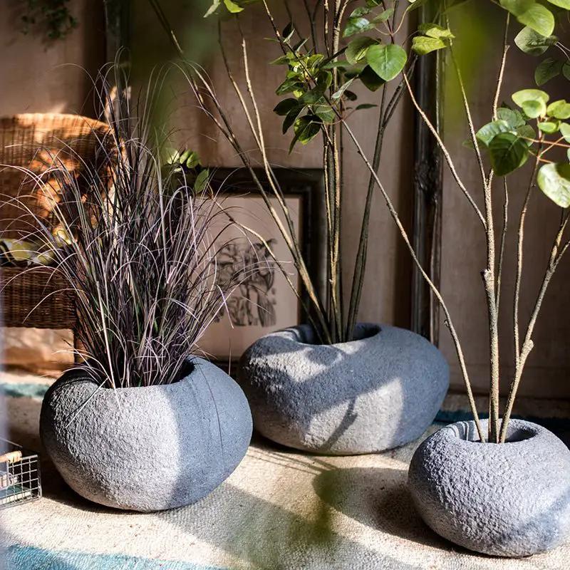 Japanese Zen Style Gray Stone Flowerpot by RusticReach