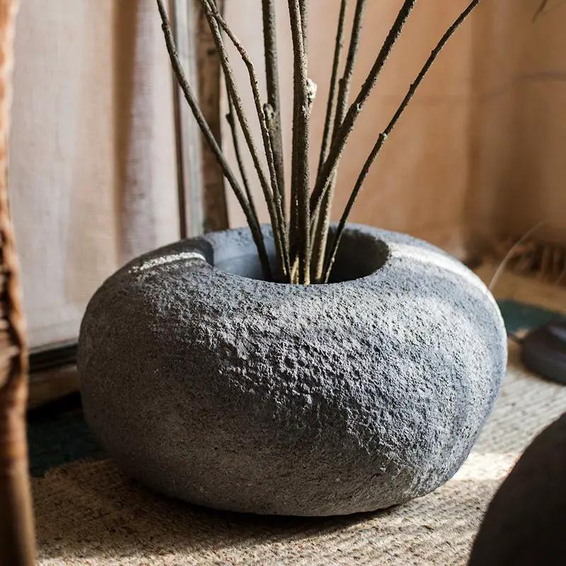 Japanese Zen Style Gray Stone Flowerpot by RusticReach