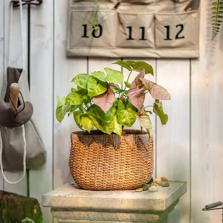 Lady Straw Basket Cement Planter by RusticReach