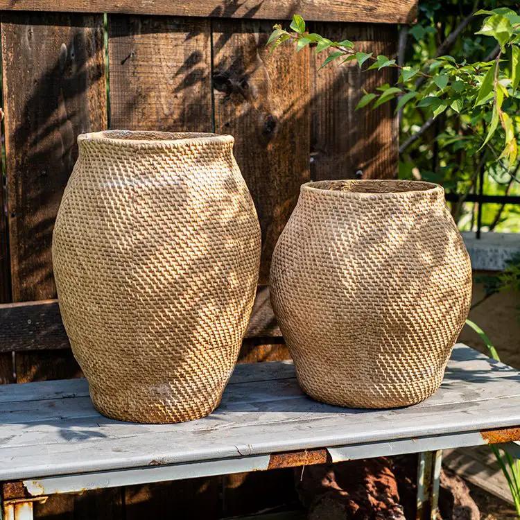 Large Basket Cement Pot Backyard Planter by RusticReach