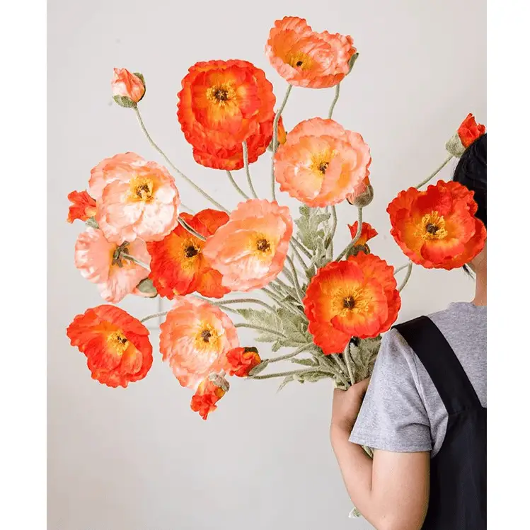 Faux Large Silk Poppy Flower Stem 41" Tall by RusticReach