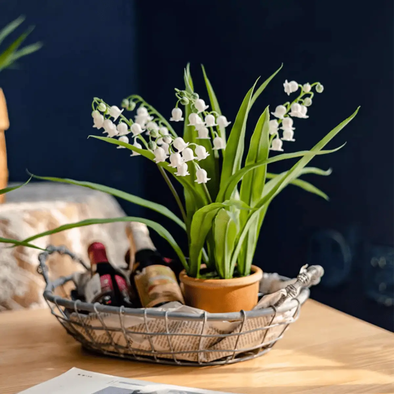 Faux Lily of the Valley in Brown Pot by RusticReach