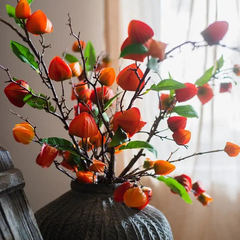 Artificial Makino Fruit Stem in Orange Red 39" Tall Silk Plant by RusticReach
