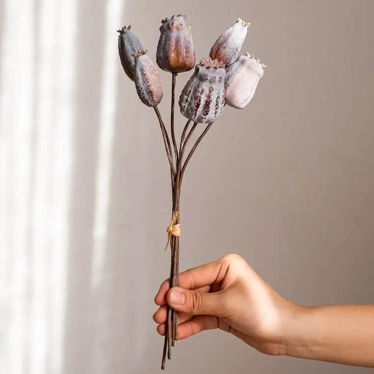 Artificial Poppy Fruit Bunch 10.6" Tall Silk Plant by RusticReach