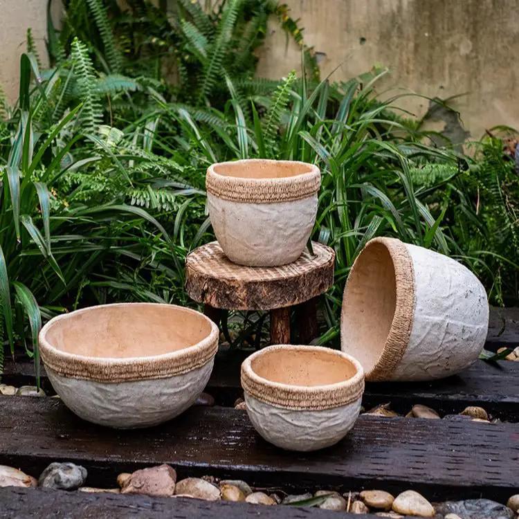 Rattan Pattern Edge Cement Planter by RusticReach