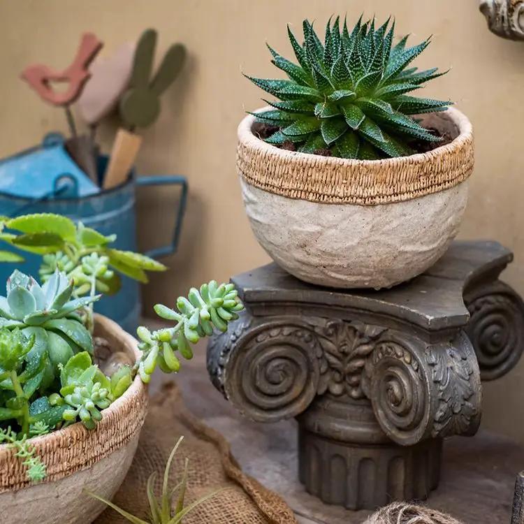 Rattan Pattern Edge Cement Planter by RusticReach