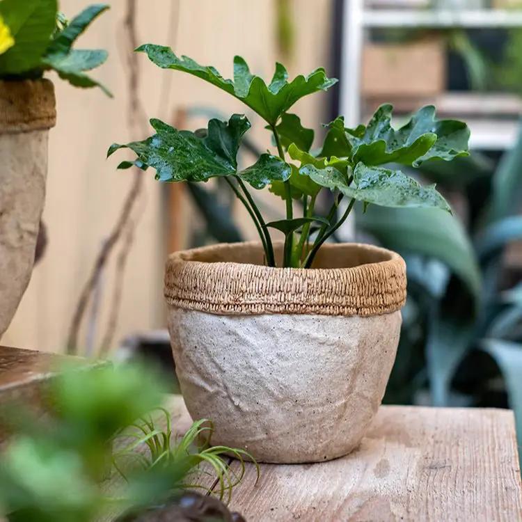 Rattan Pattern Edge Cement Planter by RusticReach