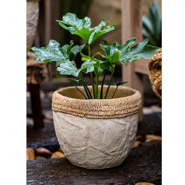 Rattan Pattern Edge Cement Planter by RusticReach