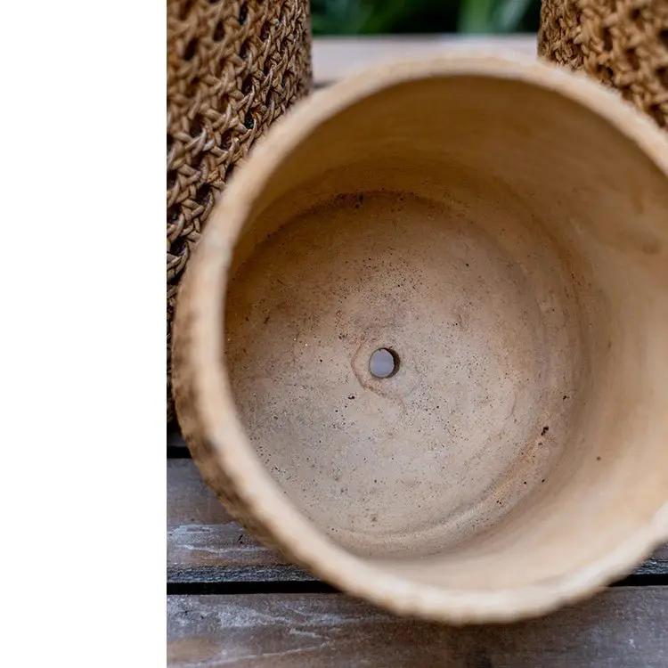 Rattan Texture Cement Planter by RusticReach