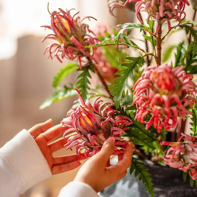 Red Flame Protea Artificial Flower Stem 31" Tall by RusticReach
