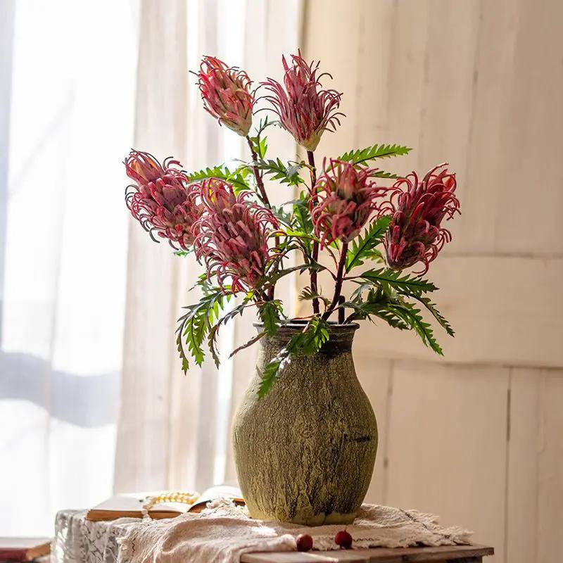Red Flame Protea Artificial Flower Stem 31" Tall by RusticReach