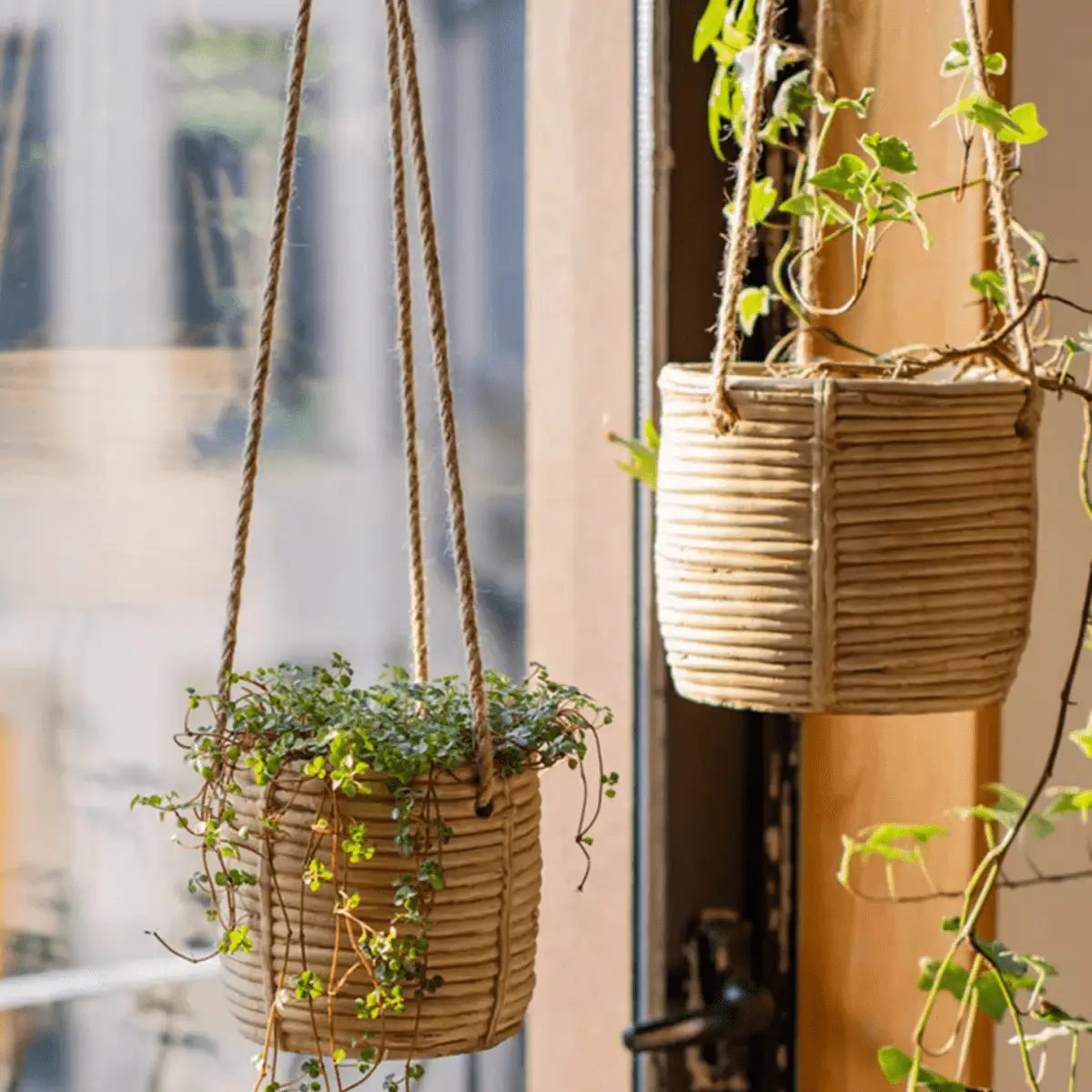 Faux Rattan Cement Hanging Planter by RusticReach
