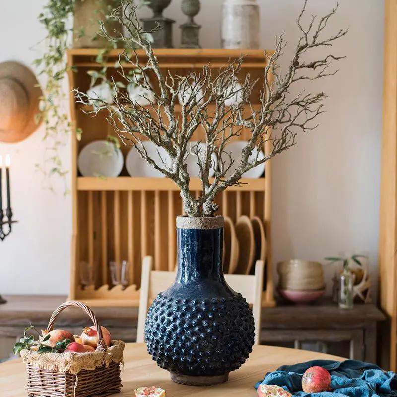 Large South East Asia Navy Blue Domo Coarse Pottery Vase by RusticReach