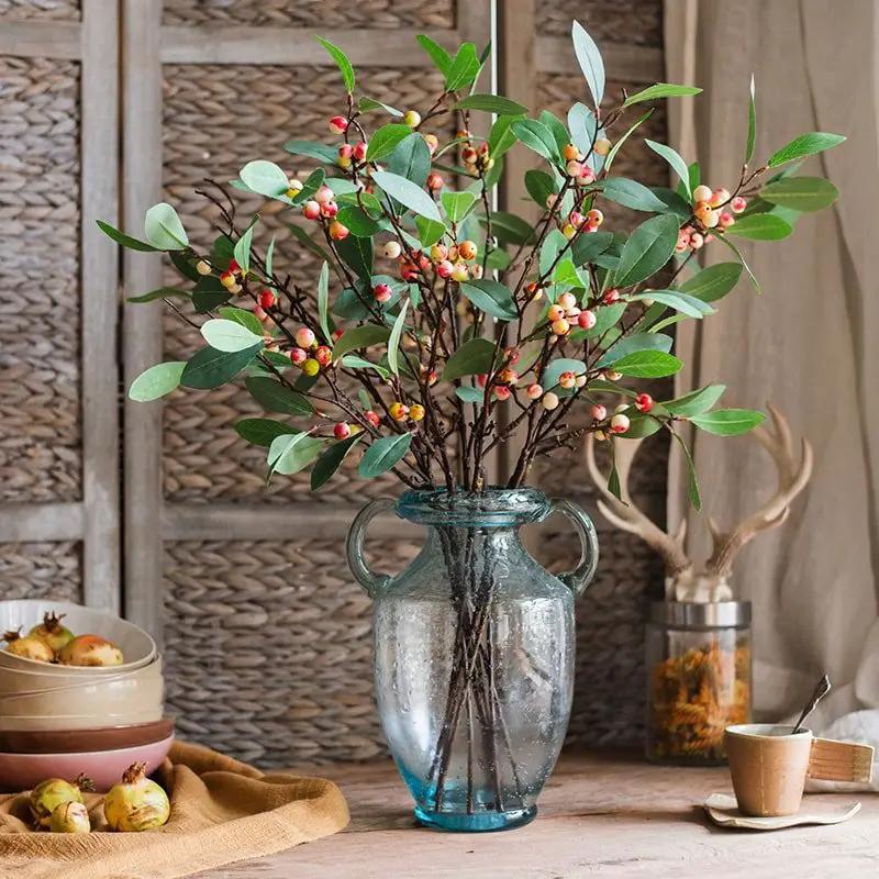 Artificial Fruit Snow Berry Leaf Stem 28" Tall Silk Plant by RusticReach