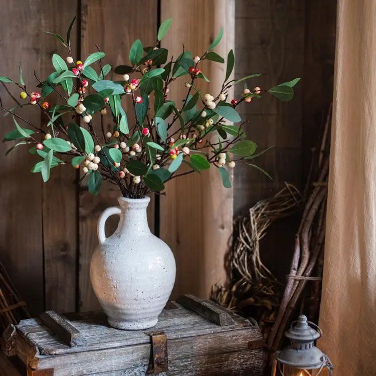 Artificial Fruit Snow Berry Leaf Stem 28" Tall Silk Plant by RusticReach