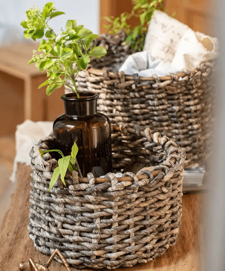 Natural Brown Straw Round Basket by RusticReach