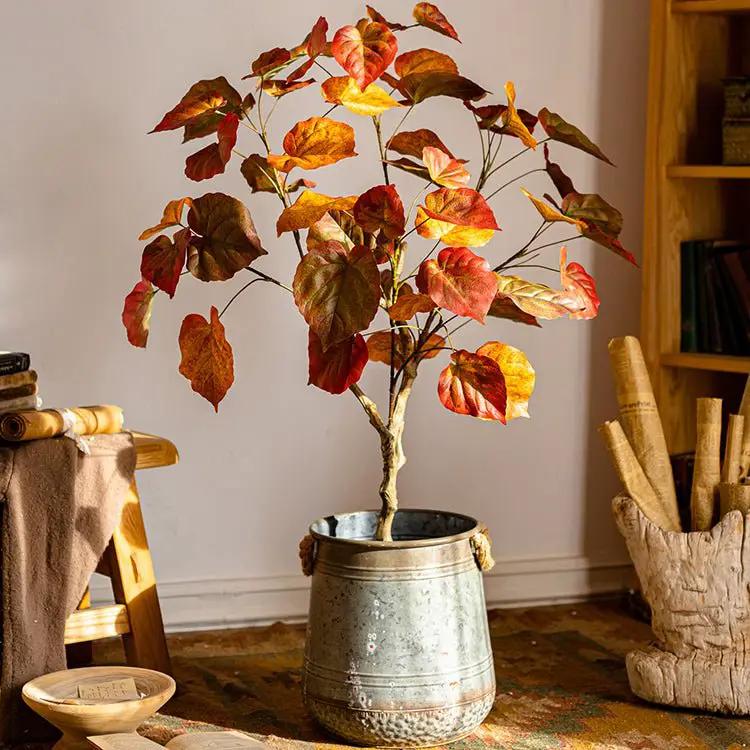 Artificial Silk Red Leaf Banyan Tree In Pot by RusticReach