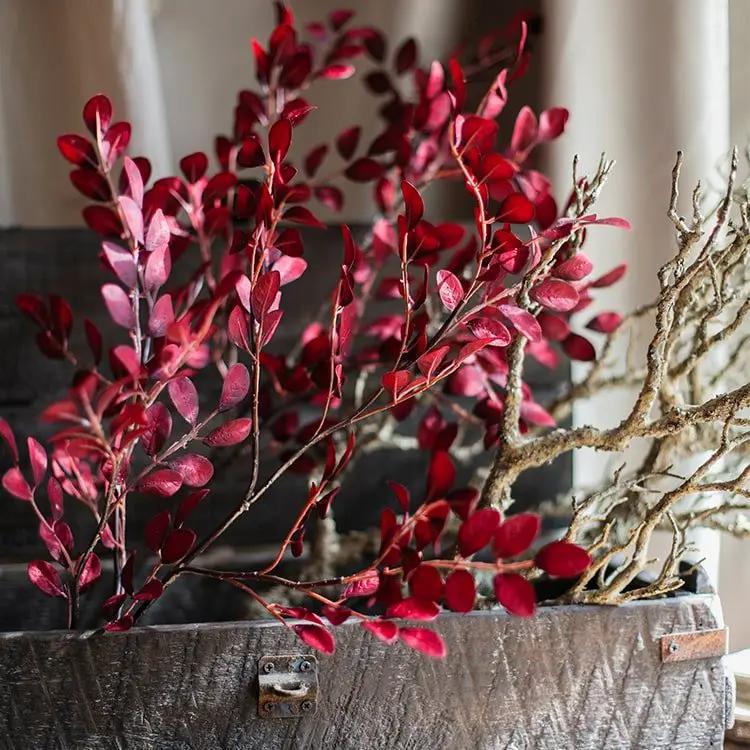 Artificial Red Tzu Tan Leaf Stem 42" Tall Faux by RusticReach