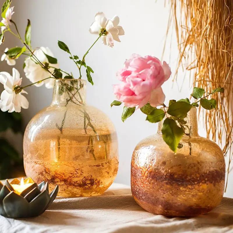 Hand Blown Bubble Glass Bud Vase Amber by RusticReach