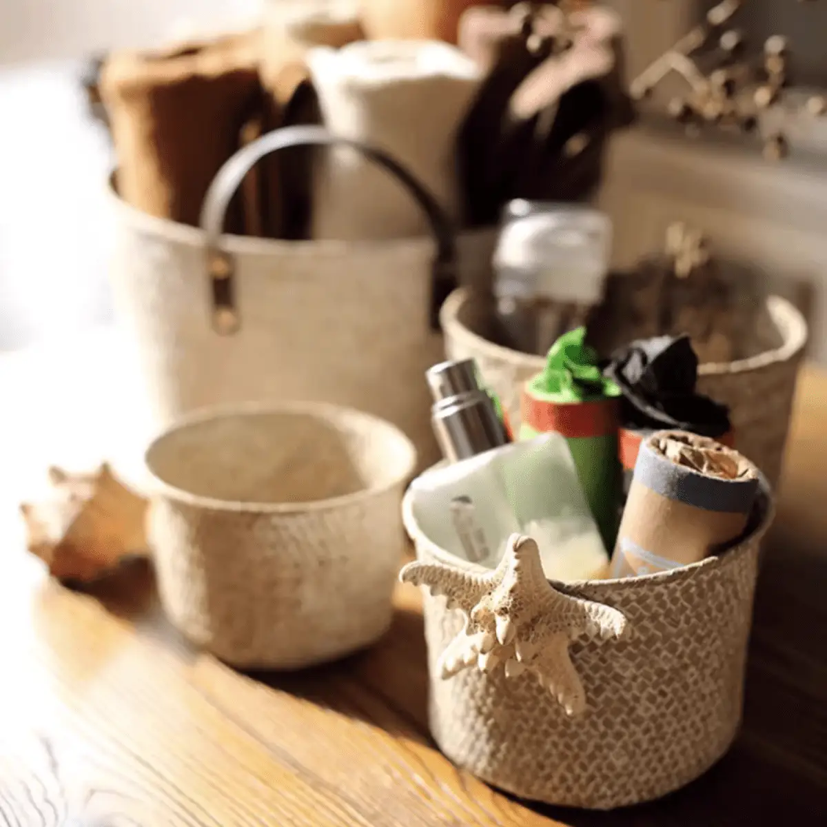 Natural Woven Round Storage Basket by RusticReach