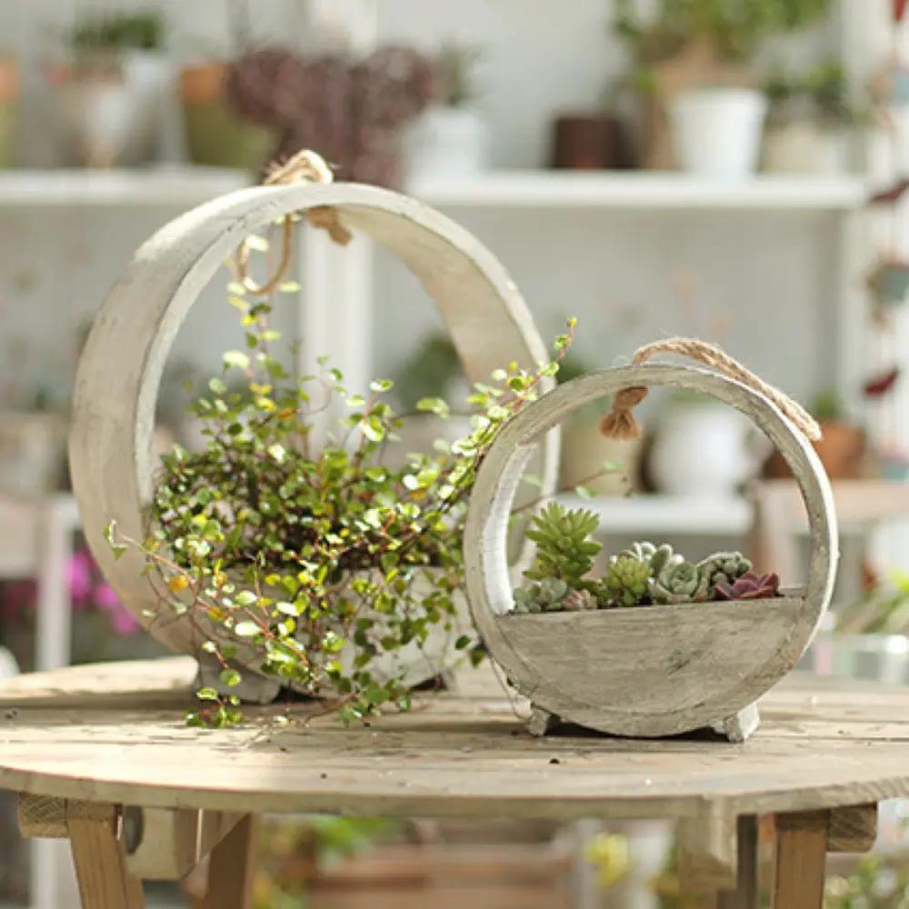 Solid Wood Hanging Planter Round Shape Planter by RusticReach