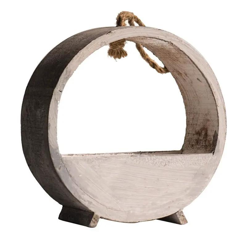 Solid Wood Hanging Planter Round Shape Planter by RusticReach