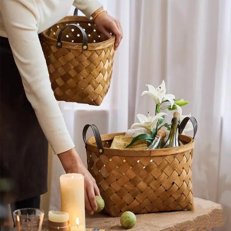 Rustic Handwoven Woodchip Basket by RusticReach