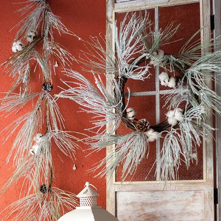 Christmas Faux Snow Pine Needle Wreath or Vine by RusticReach