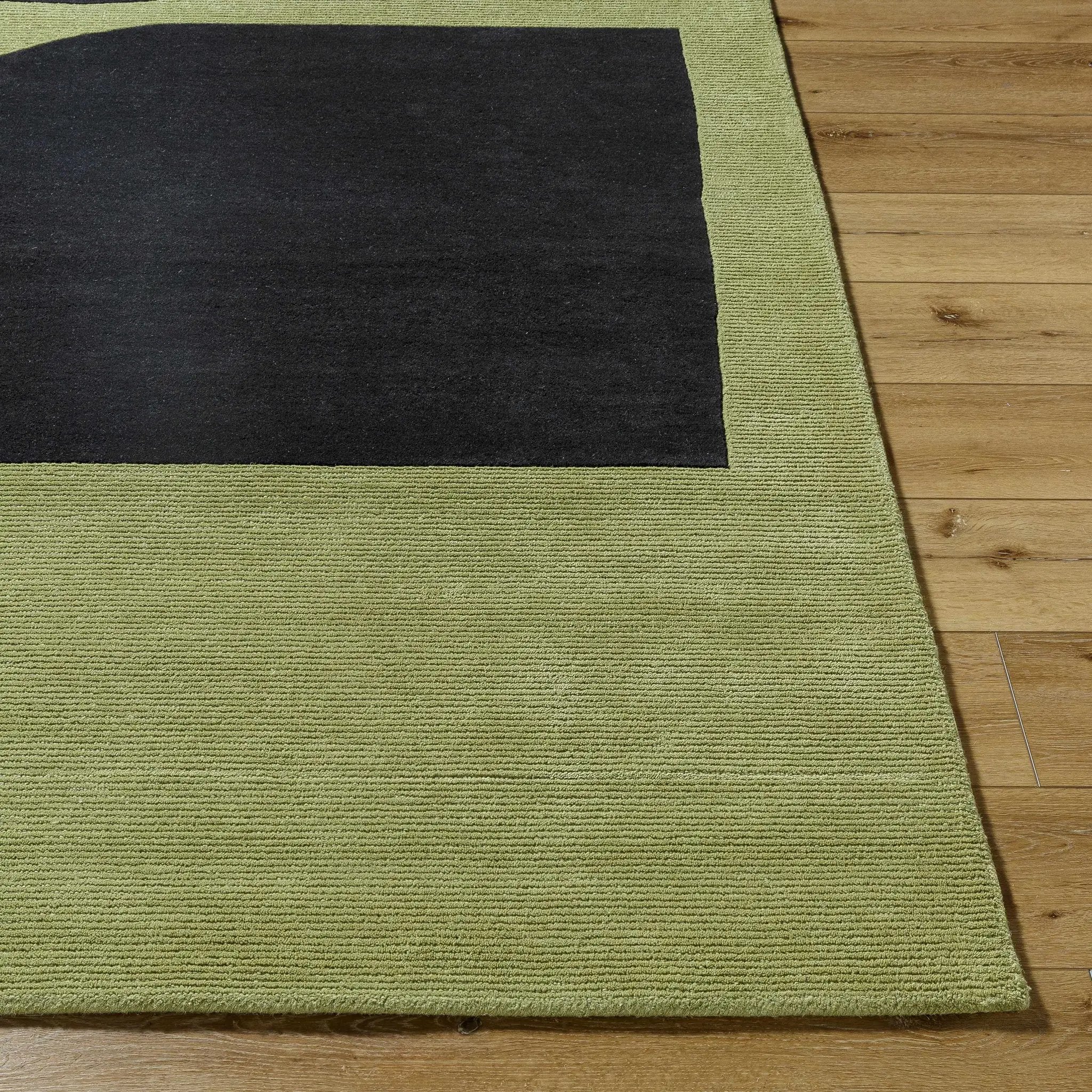 Arvok Olive Green Organic Block Art Deco Wool Handmade Area Rug - Clearance by Boutique Rugs