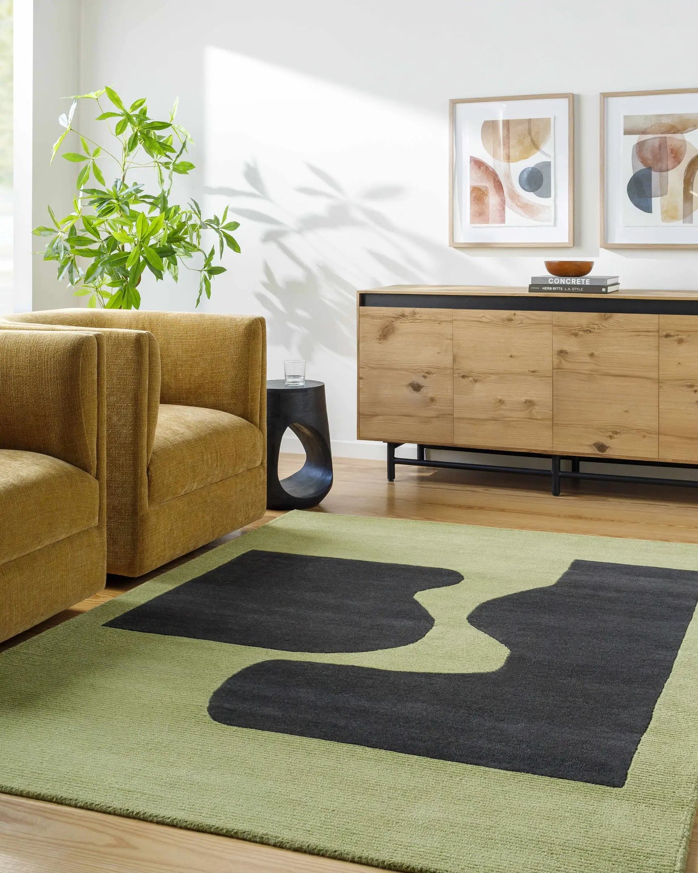 Arvok Olive Green Organic Block Art Deco Wool Handmade Area Rug - Clearance by Boutique Rugs