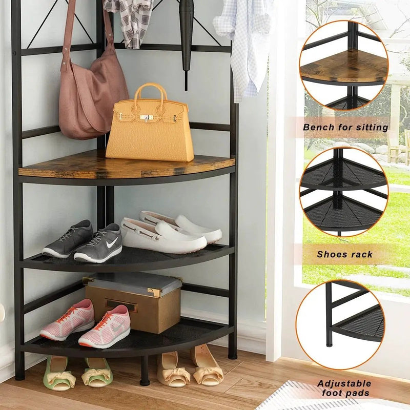 Industrial Metal/Wood Corner Hall Tree Shoe Storage Bench Coat Rack by HomePacific