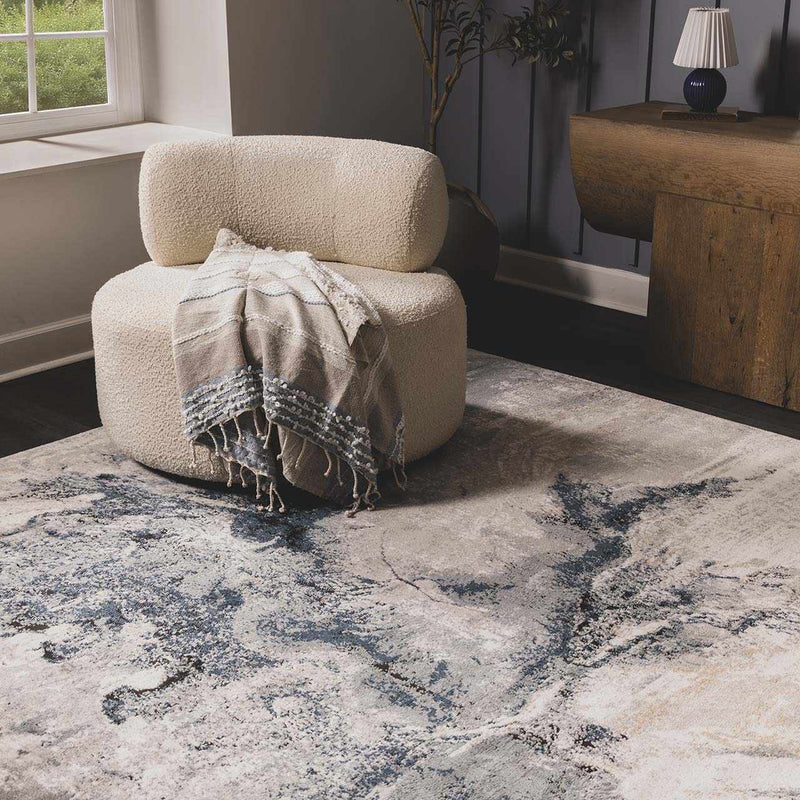 Kirkland Dark Blue Marble Rug by Boutique Rugs