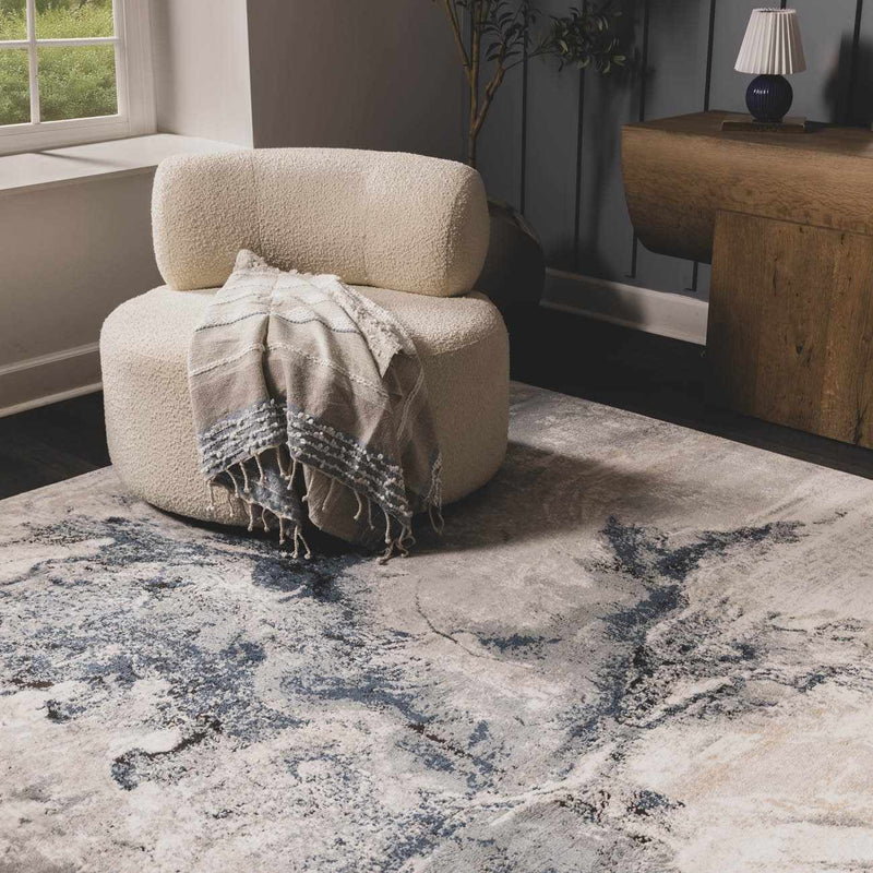 Kirkland Dark Blue Marble Rug by Boutique Rugs
