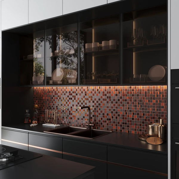 Bronze 11x11 Glossy Matte Square Glass Mosaic Tile (5 pack, 4.43 sq ft/case), photo 2 of 8