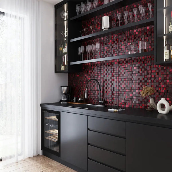 Jam Red 11x11 Glossy Matte Square Glass Mosaic Tile (5 pack, 4.43 sq ft/case), photo 2 of 6