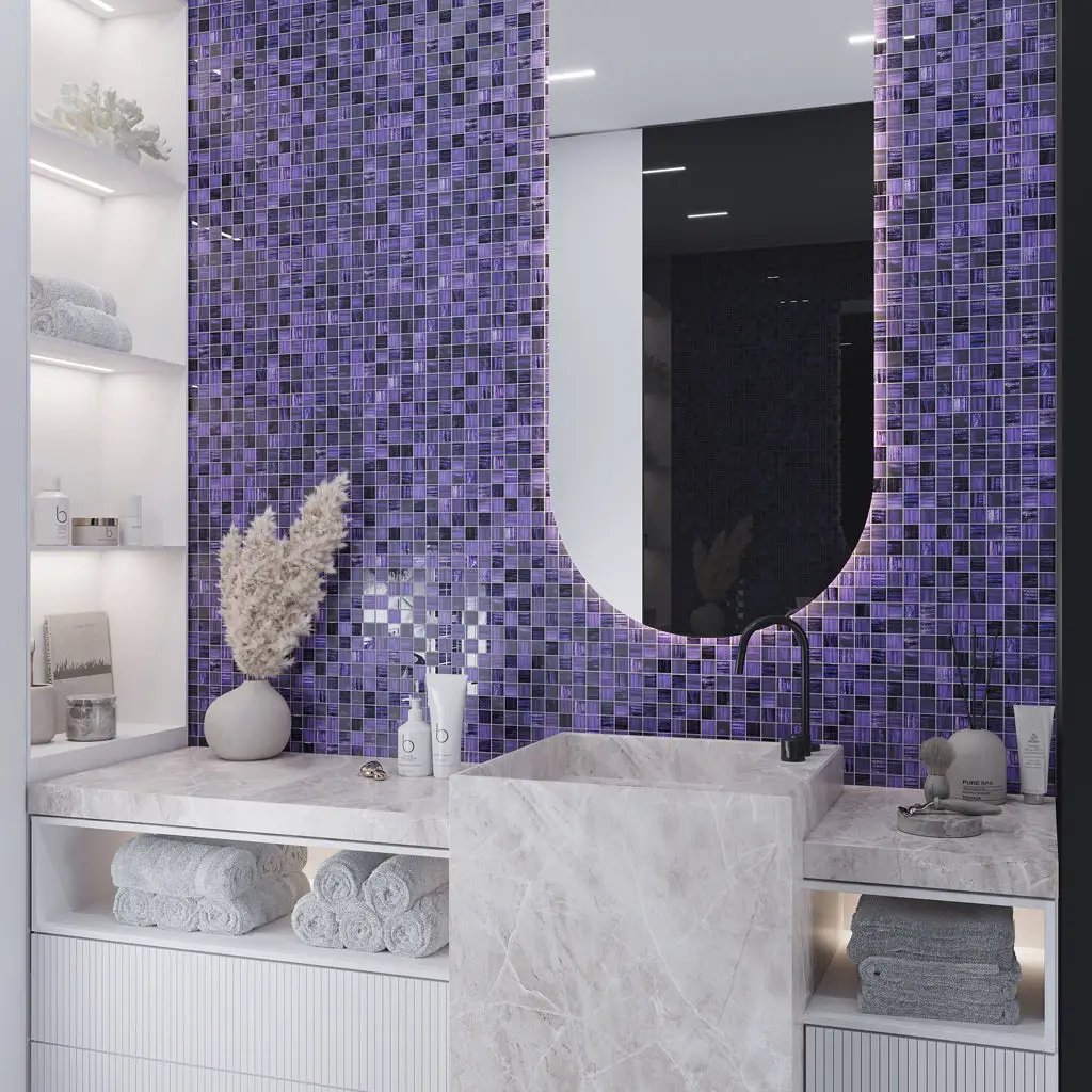 Purple 11x11 Glossy Matte Square Glass Mosaic Tile (5 pack, 4.43 sq ft/case) by Apollo Tile