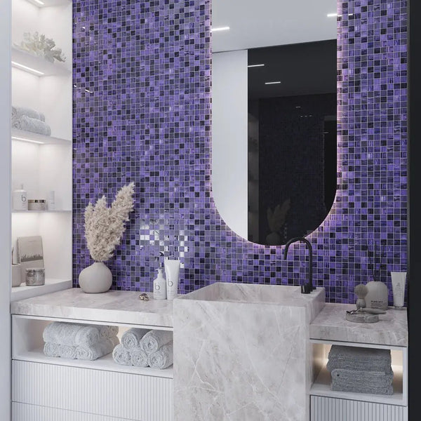 Purple 11x11 Glossy Matte Square Glass Mosaic Tile (5 pack, 4.43 sq ft/case), photo 2 of 8