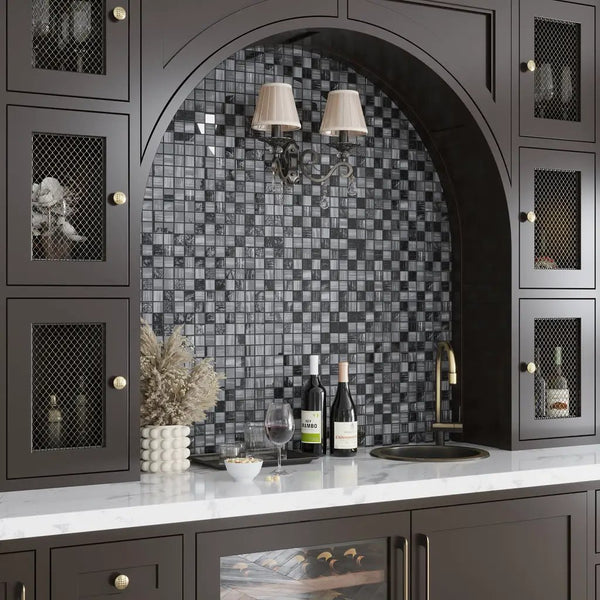 Black 11x11 Glossy Matte Square Glass Mosaic Tile (5 pack, 4.43 sq ft/case), photo 2 of 8