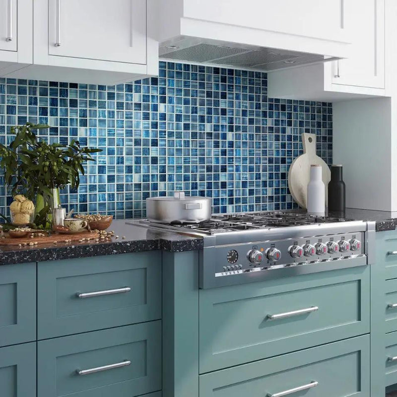 Blue 11x11 Glossy Matte Square Glass Mosaic Tile (5 pack, 4.43 sq ft/case) by Apollo Tile