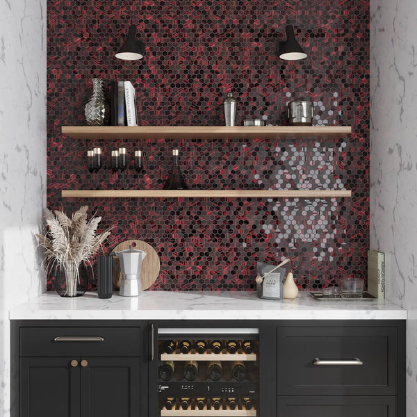 Berry Red 11x11 Glossy Matte Hexagon Glass Mosaic Tile (5 pack, 4.43 sq ft/case), photo 2 of 8