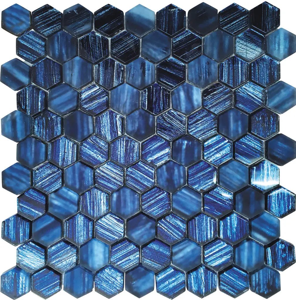 Blue 11x11 Glossy Matte Hexagon Glass Mosaic Tile (5 pack, 4.43 sq ft/case) by Apollo Tile