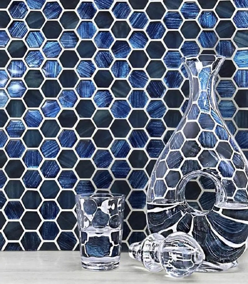 Blue 11x11 Glossy Matte Hexagon Glass Mosaic Tile (5 pack, 4.43 sq ft/case) by Apollo Tile