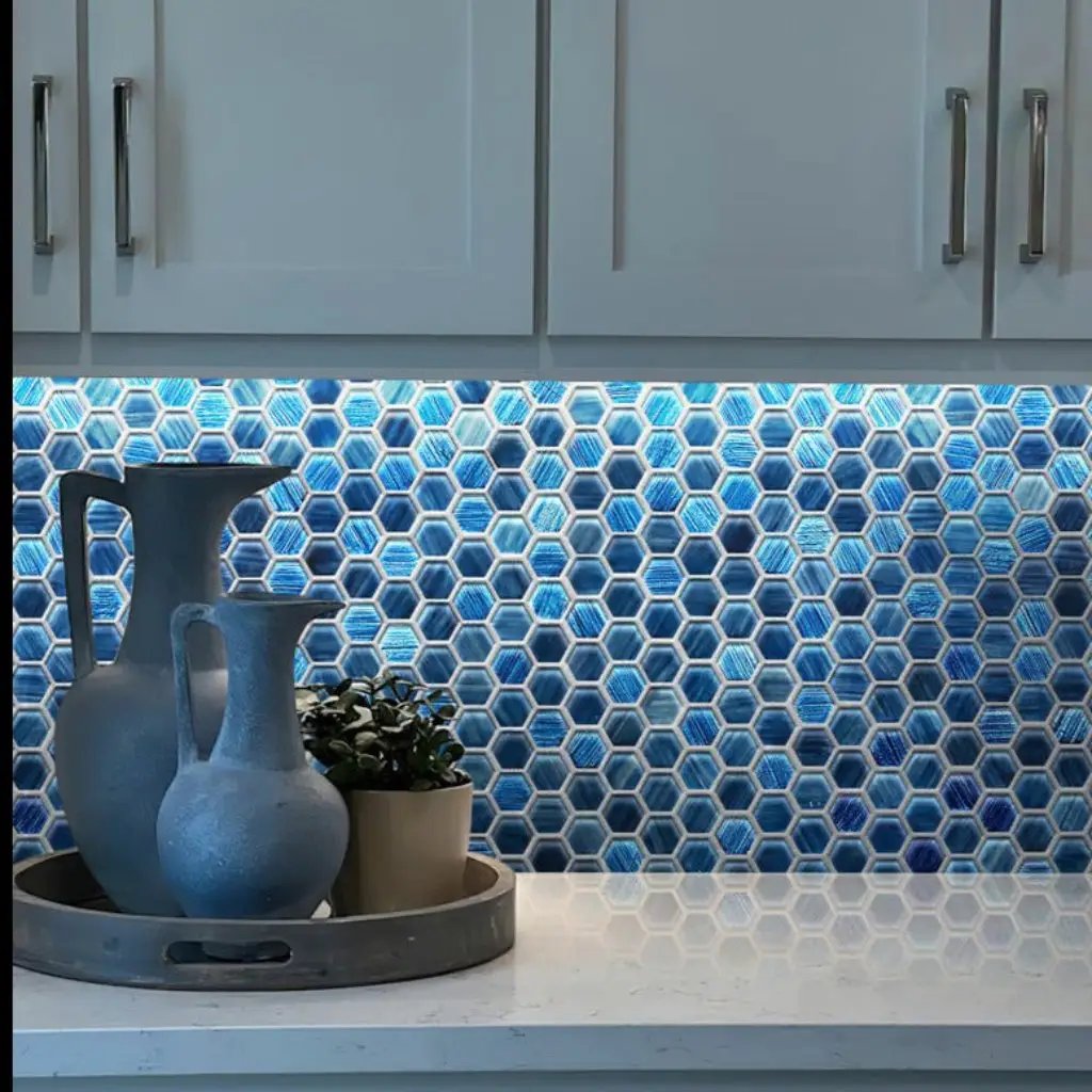 Blue 11x11 Glossy Matte Hexagon Glass Mosaic Tile (5 pack, 4.43 sq ft/case) by Apollo Tile