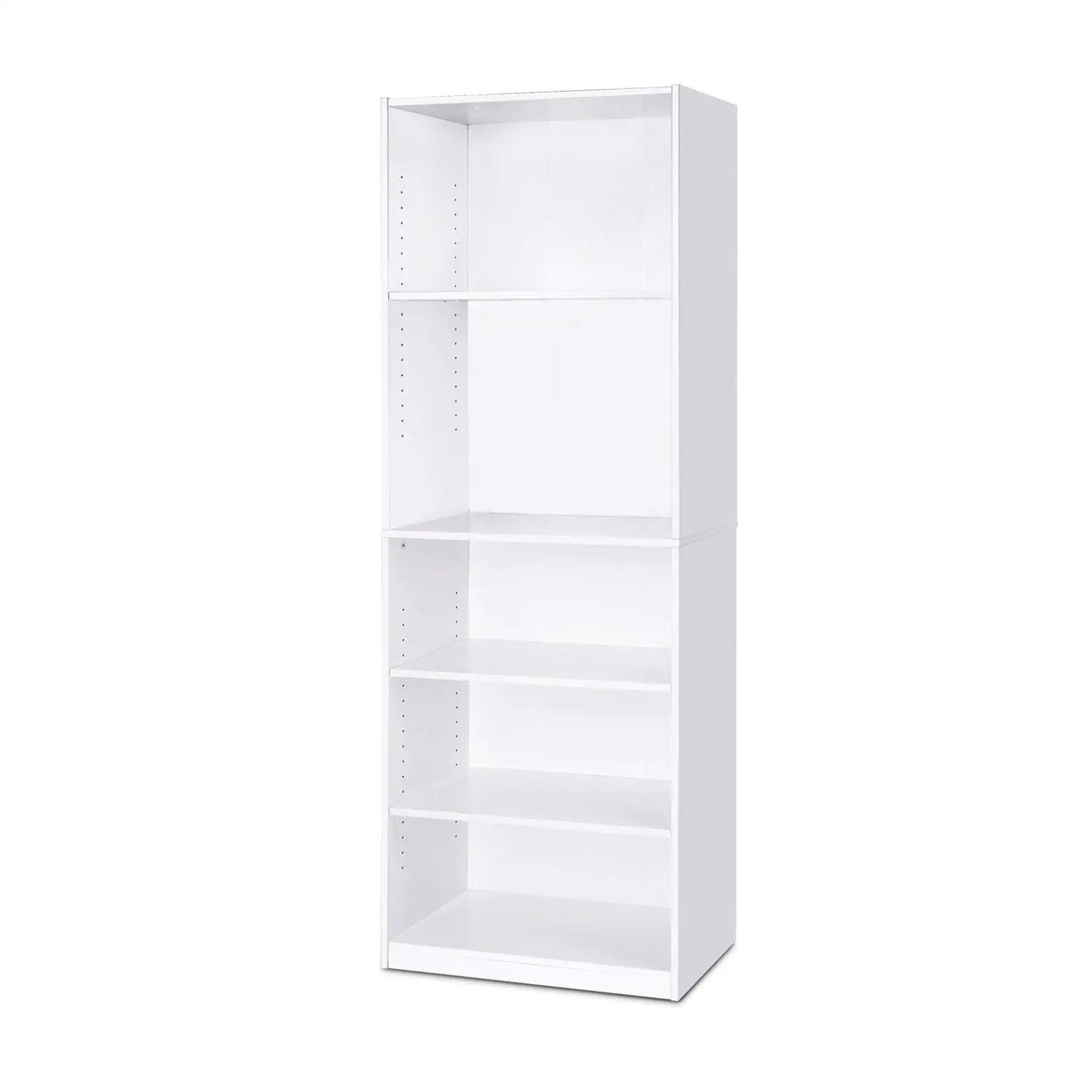 Modern 5-Shelf Bookcase in White Wood Finish by HomePacific