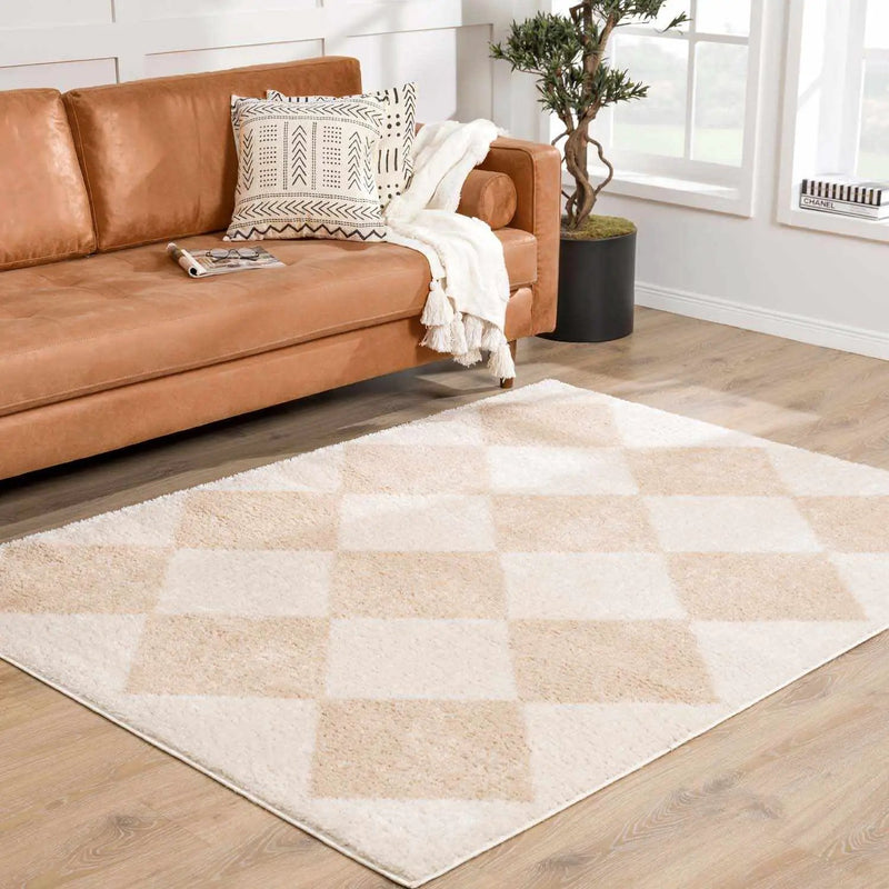 Arilla Beige Washable Diamond Area Rug by Boutique Rugs