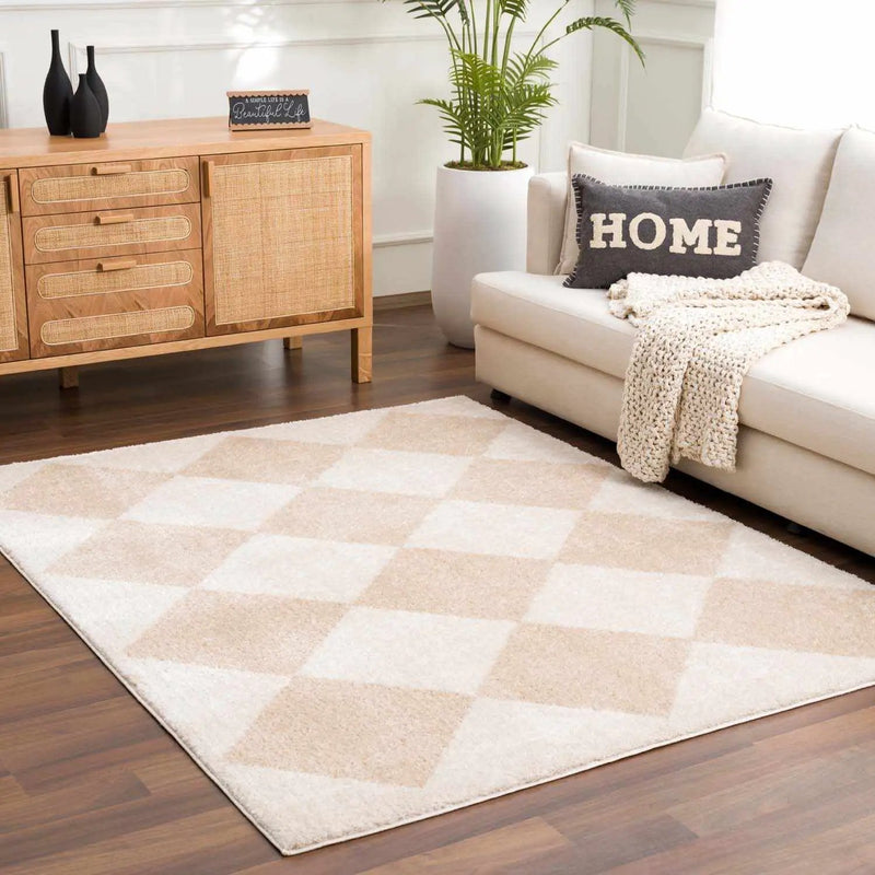 Arilla Beige Washable Diamond Area Rug by Boutique Rugs